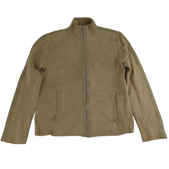 Sigrid Olsen Mock Neck Full Zip Sweater Silk Cotton‎ Women's Medium Leather Tan - Picture 1 of 9